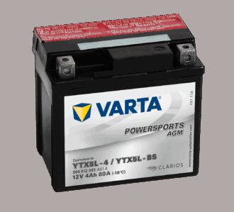 VARTA AGM MC Batteri 12V 4AH 80CCA (114x71x106mm) +høyre YTX5L-BS