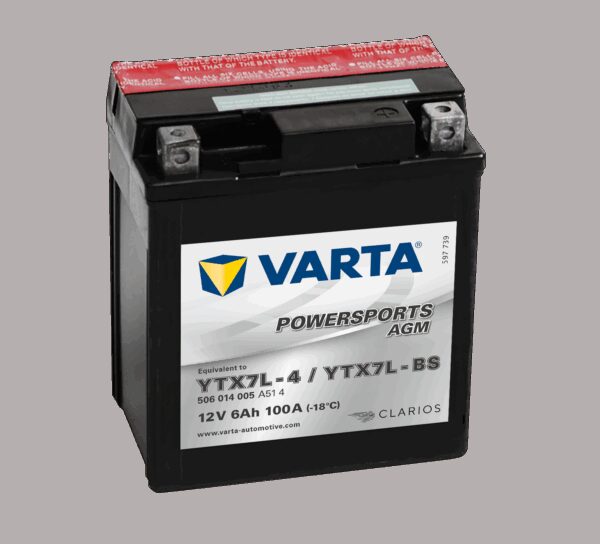 VARTA AGM MC Batteri 12V 6AH 100CCA (114x71x131mm) +høyre YTX7L-BS