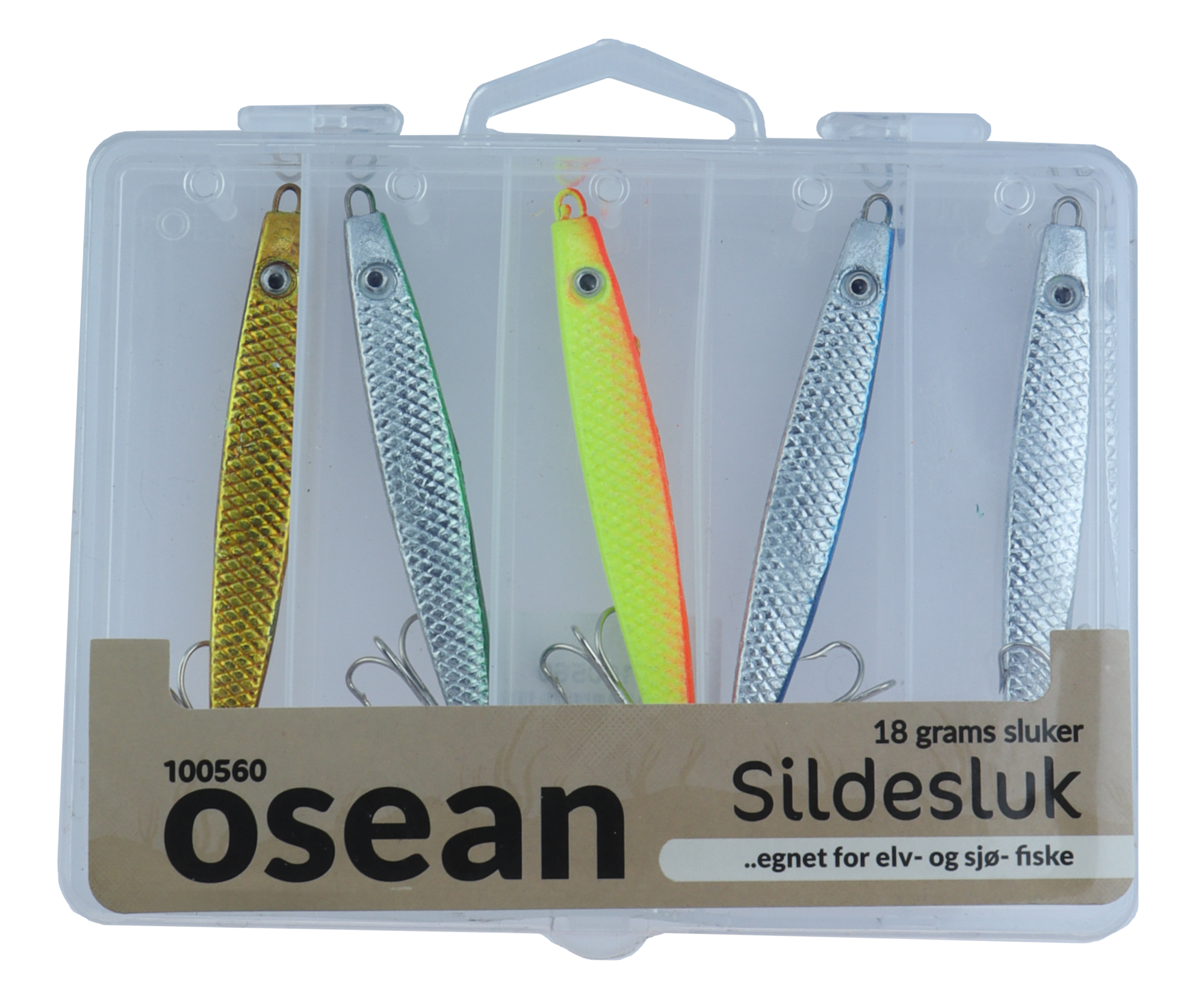100560.webp Osean sluksett Sildesluk - 5pk - 18gr - 25gr - 40gr - 60gr m/slukboks - Bilde 1