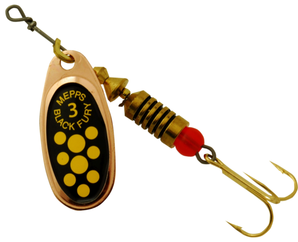 Sølvkroken Mepps - Black Fury - Kobber / Gule prikker