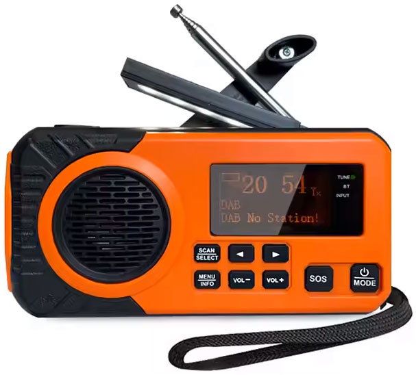 Nødradio DAB+/FM med sveiv og solcellepanel