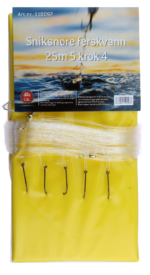 Osean Sniksnøre - Ferskvann - 25m - 5 stk kroker 4, 0.45 sene