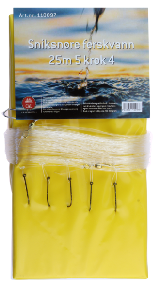 Osean Sniksnøre - Ferskvann - 25m - 5 stk kroker 4, 0.45 sene