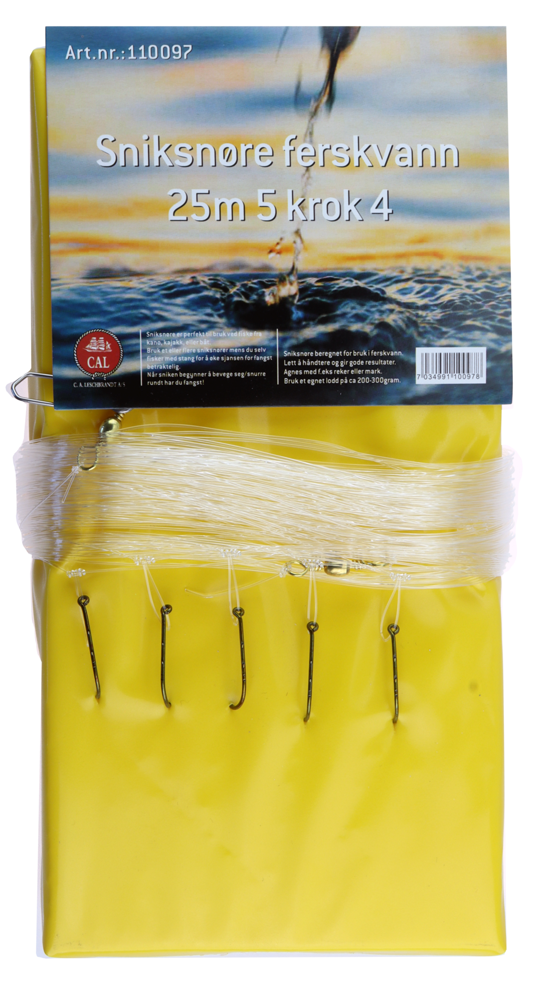 Osean Sniksnøre - Ferskvann - 25m - 5 stk kroker 4, 0.45 sene 1 Osean Sniksnøre - Ferskvann - 25m - 5 stk kroker 4, 0.45 sene