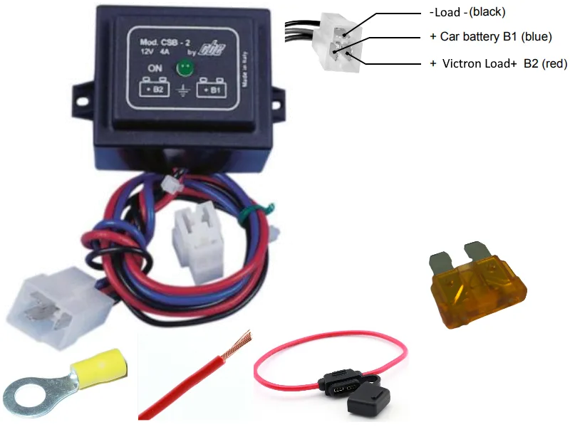 Pakke for lading av startbatteriet via Victron solcelleregulator - 4A versjon