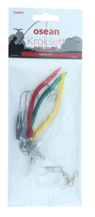 Forside 14 Osean Makk+Rykk - Kroksett - 4 stk Makk - 2 Stk Rykk - 4/0