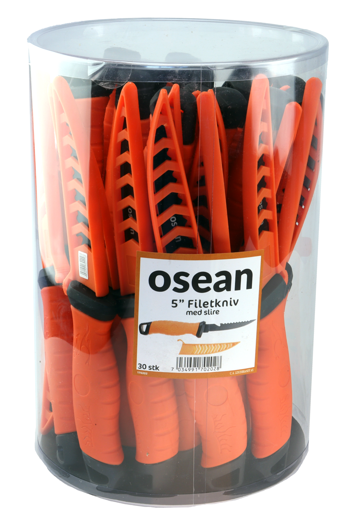 Osean Filetkniv 5" - 30stk - Knivbøtte - med slire 1 Osean Filetkniv 5" - 30stk - Knivbøtte - med slire