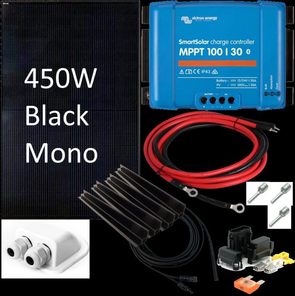 SKANBATT 2094x1038 En stk. 450w Black mono panel m/kompl. kit Victron MPPT m/BT