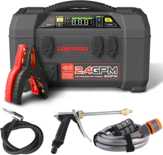 LOKITHOR Lithium Startbooster 2500A med 150 PSI Luftkompressor og 1.5 MPA bærbart høytrykkspylersett