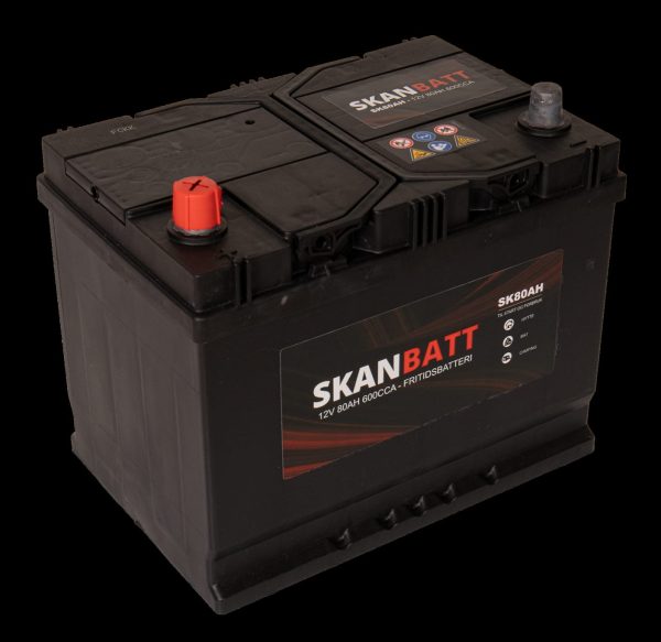 SKANBATT Fritidsbatteri 12V 80AH 600CCA (256x174x205/225mm) +venstre