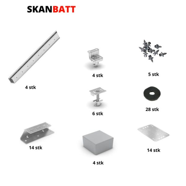 Takfeste for 4 paneler 2000x1000mm til slette tak (Takpapp)