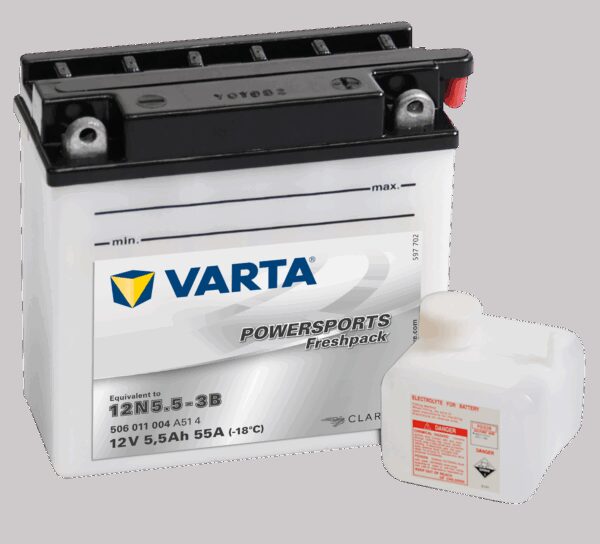 VARTA MC Batteri 12V 5,5AH 55CCA (136x61x131mm) +høyre 12N5,5-3B