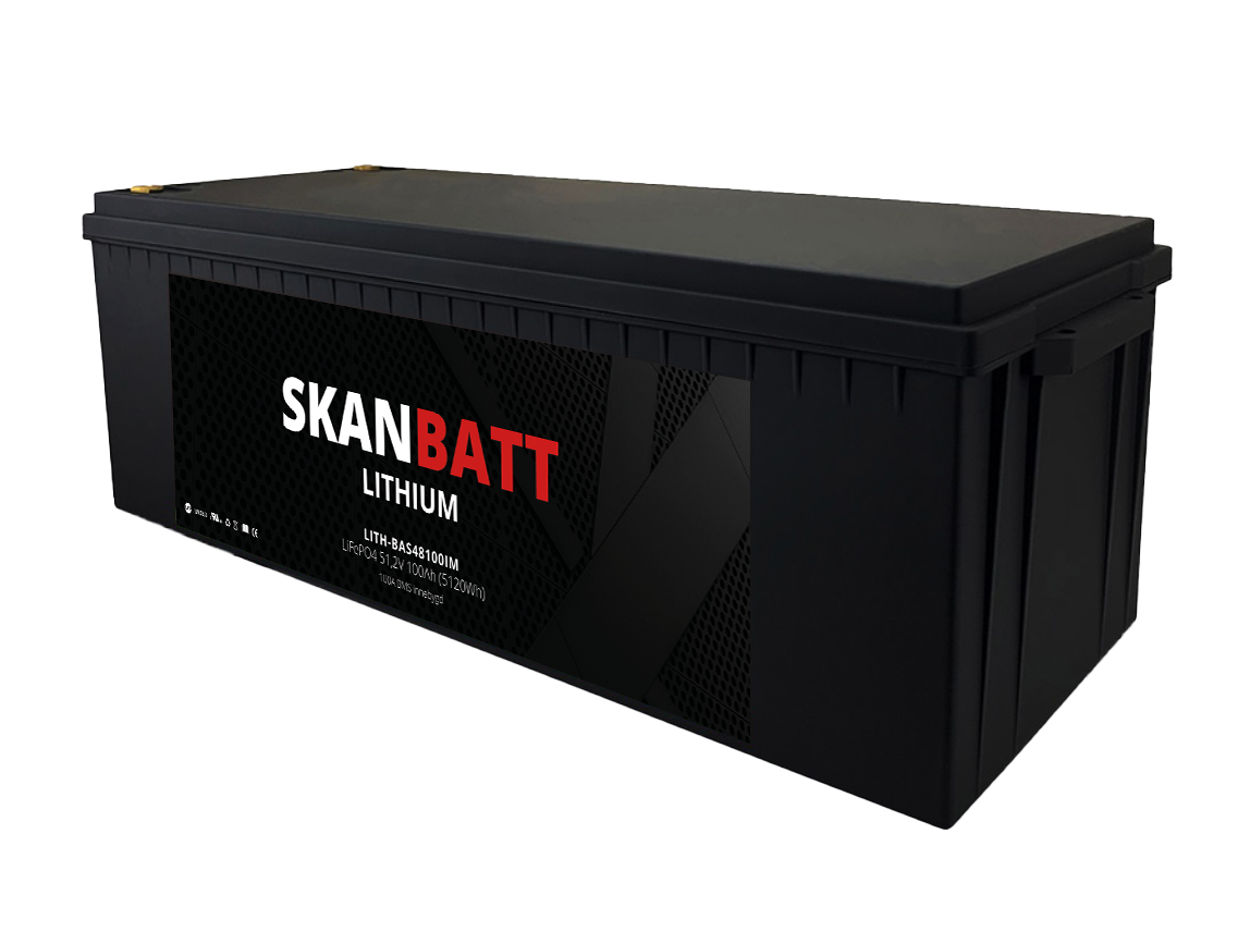 SKANBATT Lithium Batteri 48V 100AH 100A BMS (640x245x220mm) IP67 - NYHET!