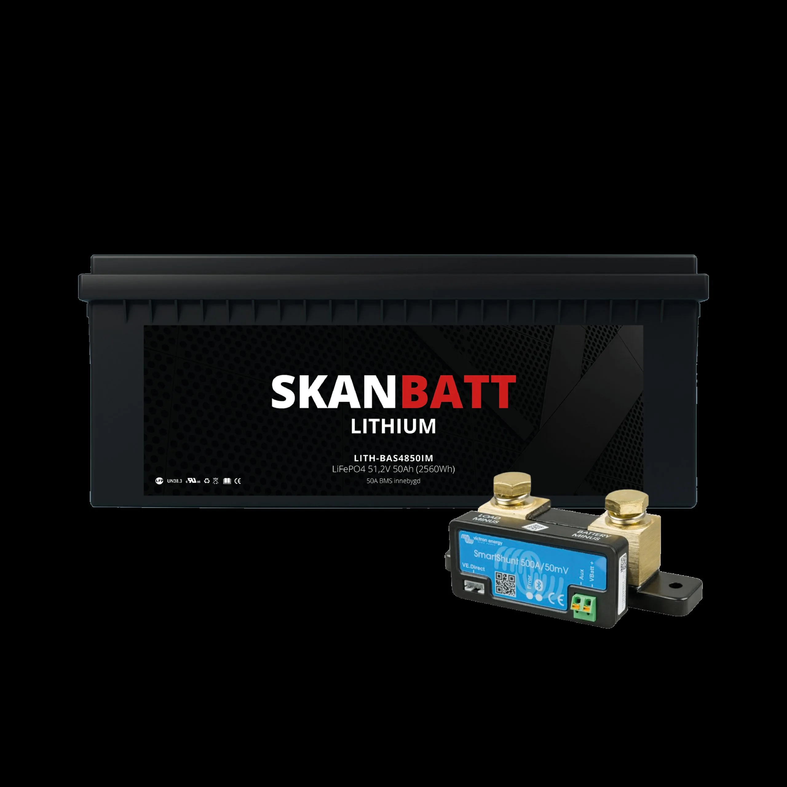 SKANBATT Lithium Batteri 48V 50AH 50A BMS (483x170x240mm) - IP67 - Med Bluetooth - NYHET!