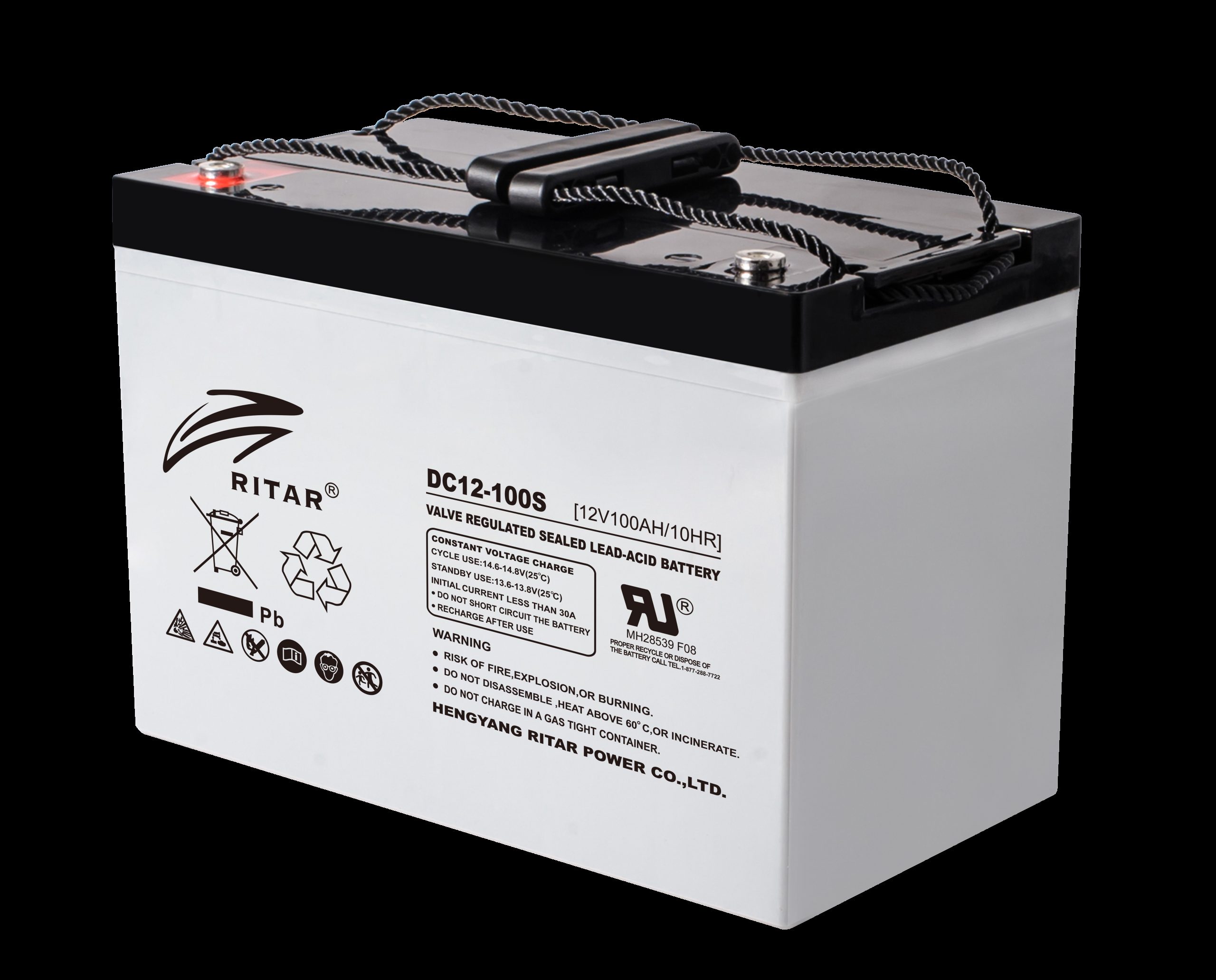 RITAR AGM Deep Cycle Batteri 12V 100AH C10 (307x169x211mm) +venstre 1 RITAR AGM Deep Cycle Batteri 12V 100AH C10 (307x169x211mm) +venstre