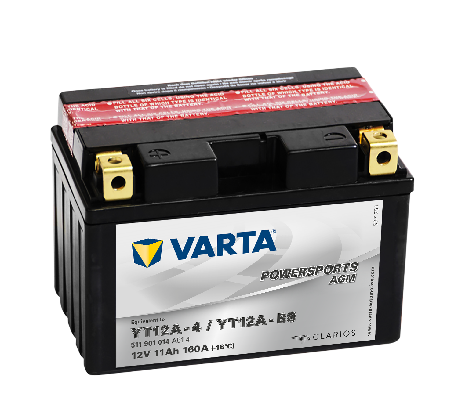 VARTA AGM MC Batteri 12V 11AH 160CCA (150x88x105mm) +venstre YT12A-BS