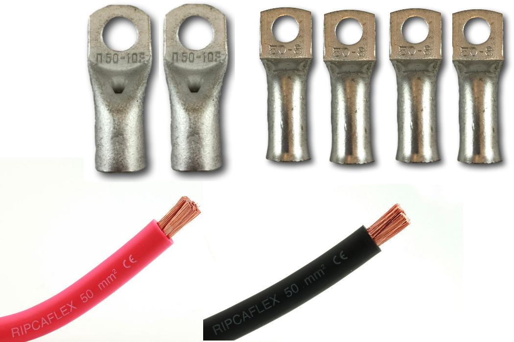 Kabel 2x50mm2 m/8mm 140CM lengde - kit 1 Kabel 2x50mm2 m/8mm 140CM lengde - kit