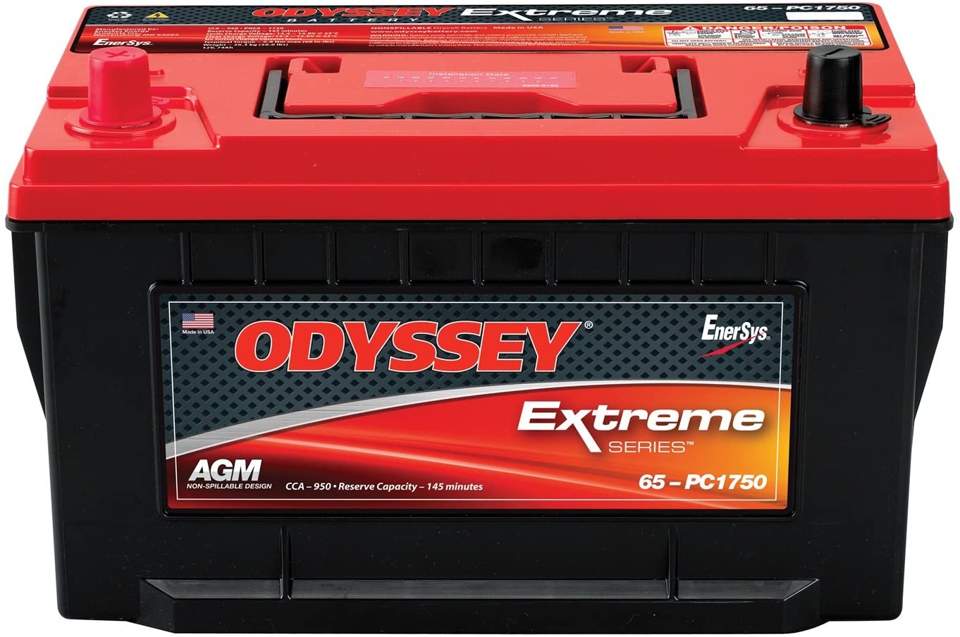 ODYSSEY 65-PC1750 AGM Batteri 12V 74AH 950CCA (301x183x190mm) +venstre (ODX AGM65) 1 ODYSSEY 65-PC1750 AGM Batteri 12V 74AH 950CCA (301x183x190mm) +venstre (ODX AGM65)