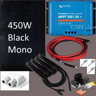 SKANBATT 2094x1038 En stk. 450w Black mono panel m/kompl. kit Victron MPPT m/BT