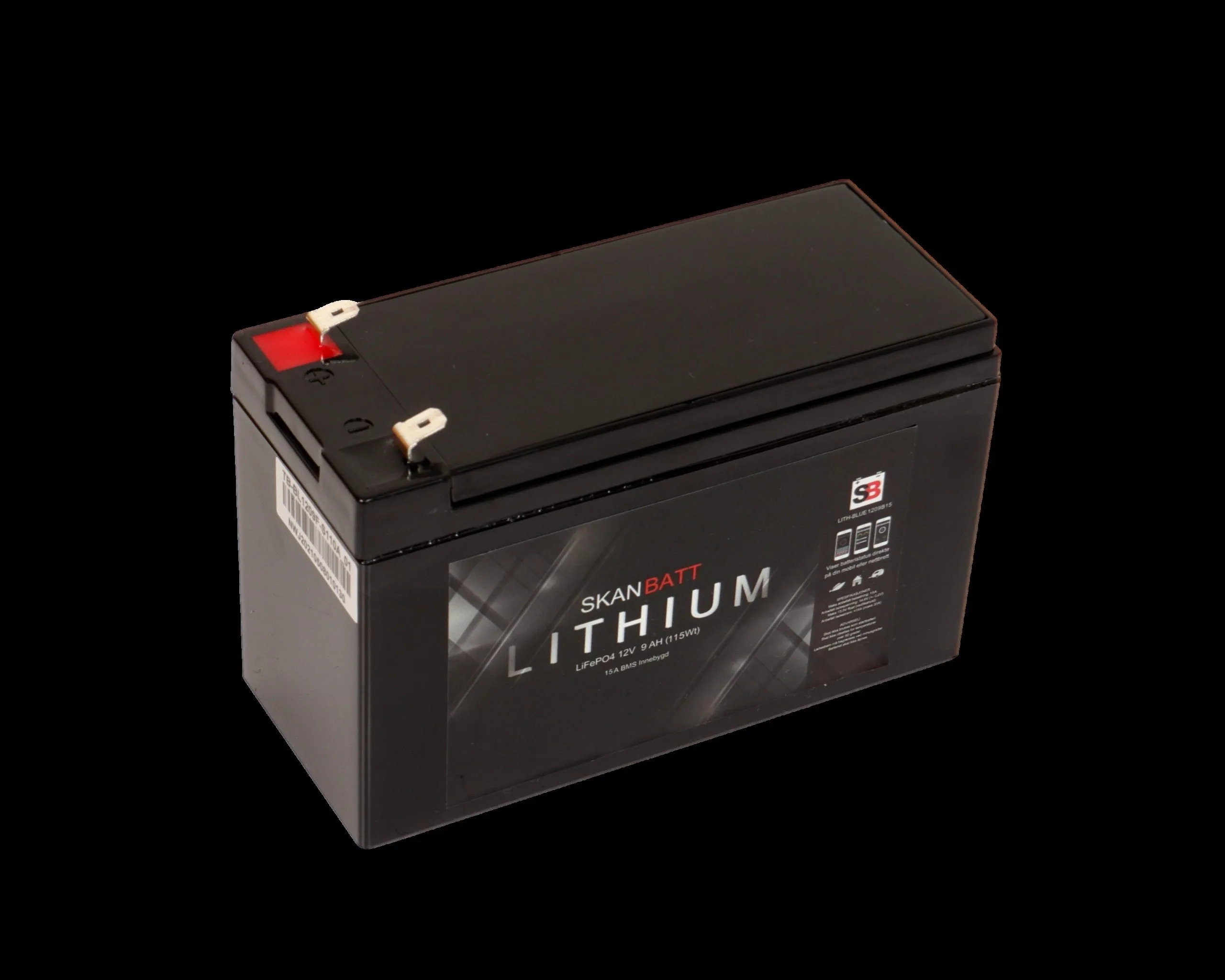 SKANBATT Bluetooth Lithium Batteri 12V 9AH 15A BMS - Bilde 1