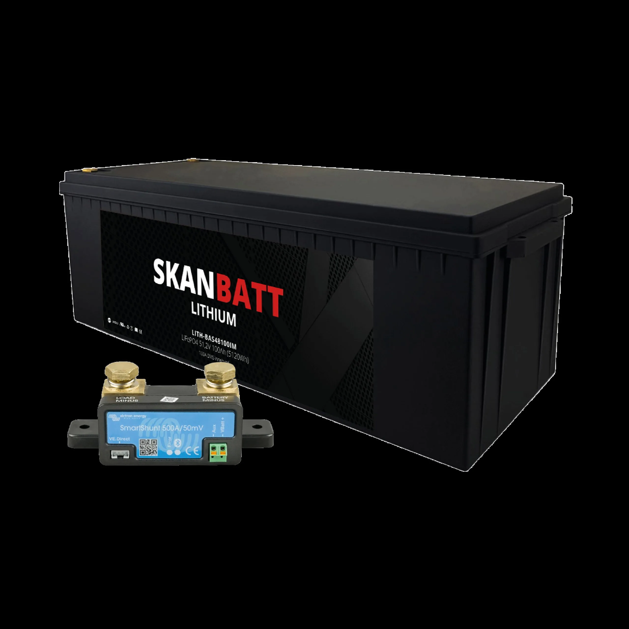 SKANBATT Lithium Batteri 48V 100AH 100A BMS (640x245x220mm) IP67 - Med Bluetooth - NYHET!