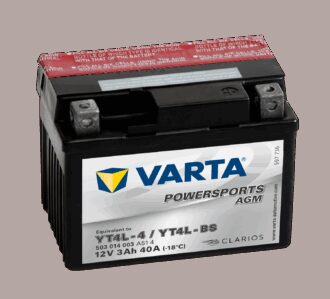 VARTA AGM MC Batteri 12V 3AH 40CCA (114x71x86mm) +høyre YTX4L-BS