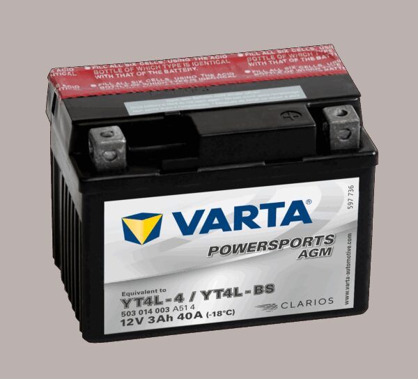 VARTA AGM MC Batteri 12V 3AH 40CCA (114x71x86mm) +høyre YTX4L-BS