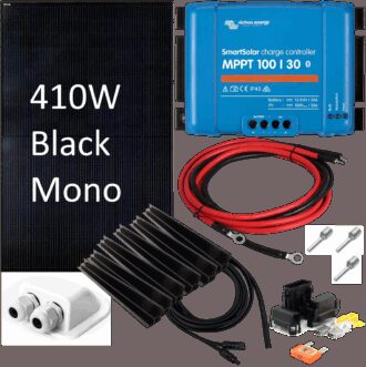 SKANBATT 1724x1134 En stk. 410w Black mono panel m/kompl. kit Victron MPPT m/BT