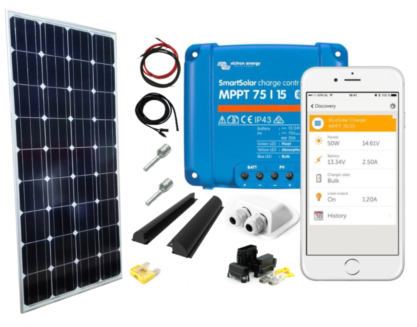 SKANBATT 150x68 - 200W Mono Perc Komplett kit med VICTRON BT MPPT