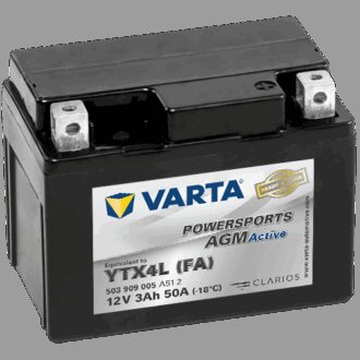 VARTA AGM MC Batteri 12V 3AH 50CCA (113x70x87mm) +høyre YTX4L (FA)
