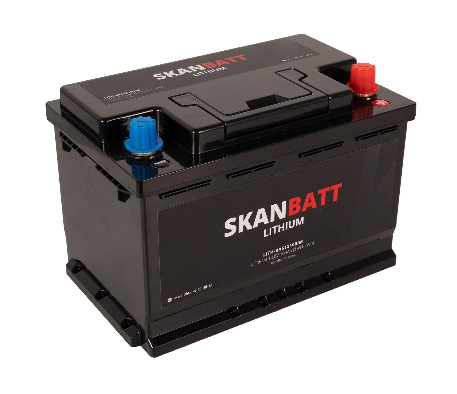 SKANBATT Lithium Batteri 12V 104AH 100A BMS (279x175x190mm) - NYHET