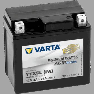 VARTA AGM MC Batteri 12V 4AH 75CCA (113x70x105mm) +høyre YTX5L (FA)