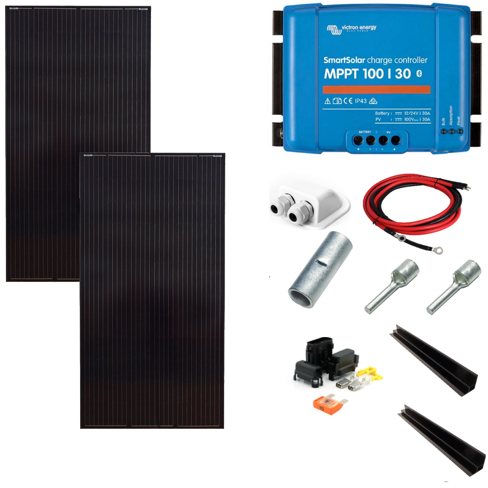 7b2f6a26-e58f-48c3-be7f-1d125b672559 SKANBATT 2x 166x68 - 440w HighVolt 2x220W Black komplett kit med VICTRON BT MPPT - Bilde 1