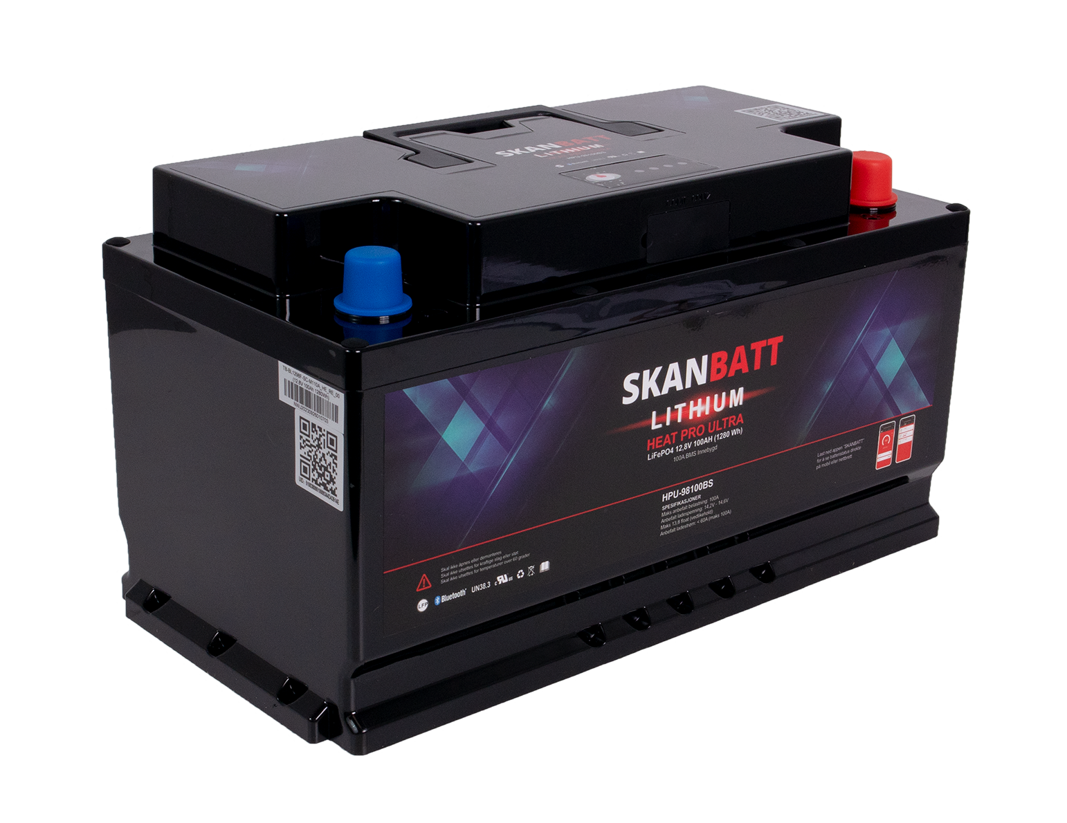 SKANBATT Lithium HEAT PRO 'Ultra' 12V 100AH - CAN Bus - 300A (<3s) - 8 års garanti - BOBILBATTERIET