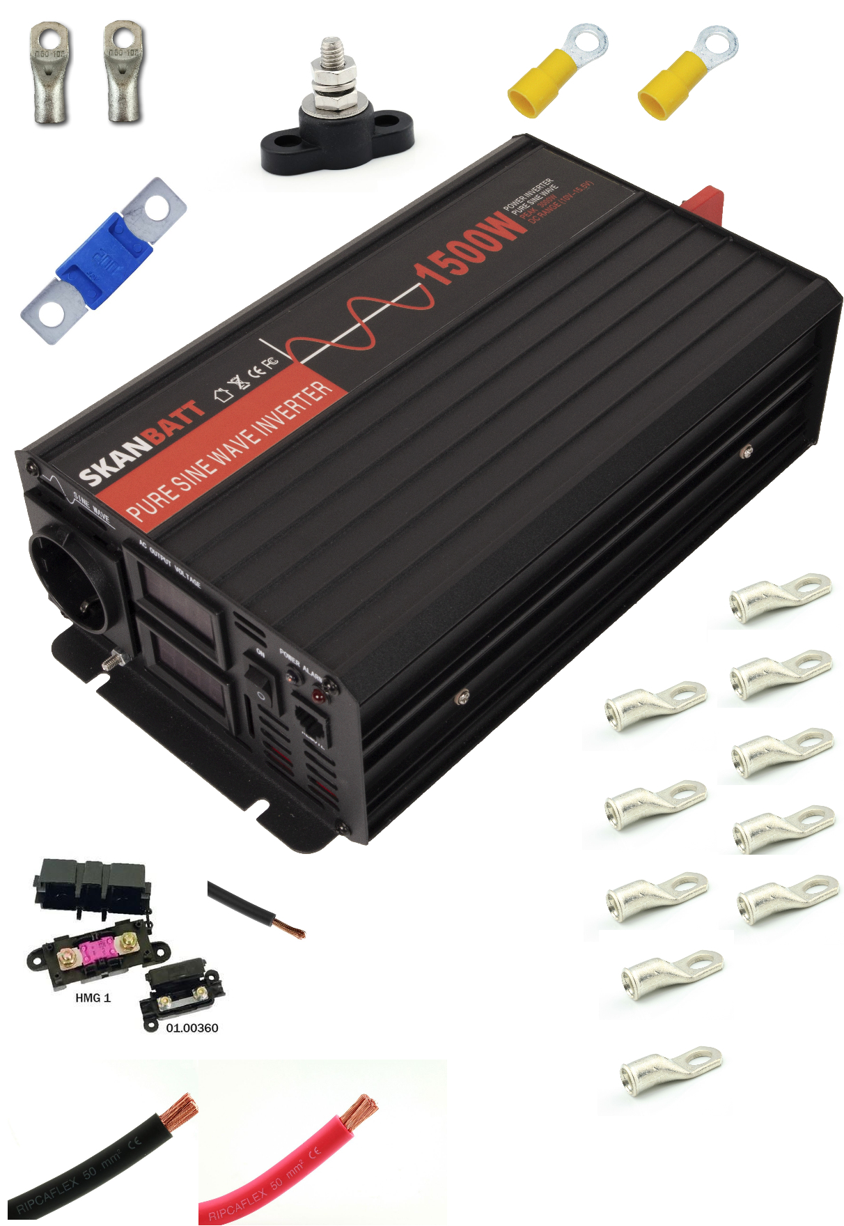 8299b343-de2c-49bd-ac0a-2502df047e01 Inverter Strømpakke medium (1500w) m/kit 1,8m kabel - Bilde 1