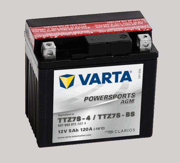 VARTA AGM MC Batteri 12V 5AH 120CCA (113x70x105mm) +høyre TTZ7S-BS (507902)