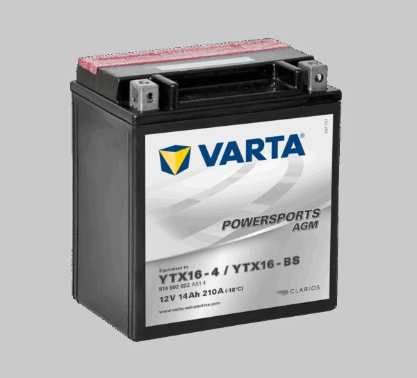 VARTA AGM MC Batteri 12V 14AH 210CCA (150x87x161mm) +venstre YTX16-BS