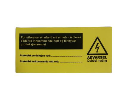 Skilt - Dobbelt mating, inntaksskap (Folie) 1 Skilt - Dobbelt mating, inntaksskap (Folie)