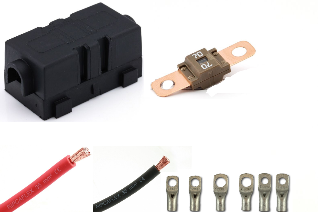 8ba43220-4c41-40d1-be59-c16467064ce5 vl230V ladekabelpakke 60A 1,7m 2x16mm2 70A sikring m. holder 1 pr. kanal - Bilde 1