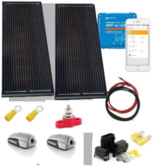 Forside 14 SKANBATT 158x51 - 300W (2x150W) Black Aero komplett kit med Victron BT MPPT - SLIM