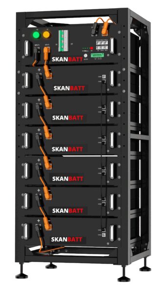 SKANBATT High Volt rack 307,2V - 30,72kWh - Inkludert stativ og BMU