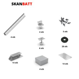 Takfeste for 4 paneler 2000x1000mm til slette tak (Takpapp)
