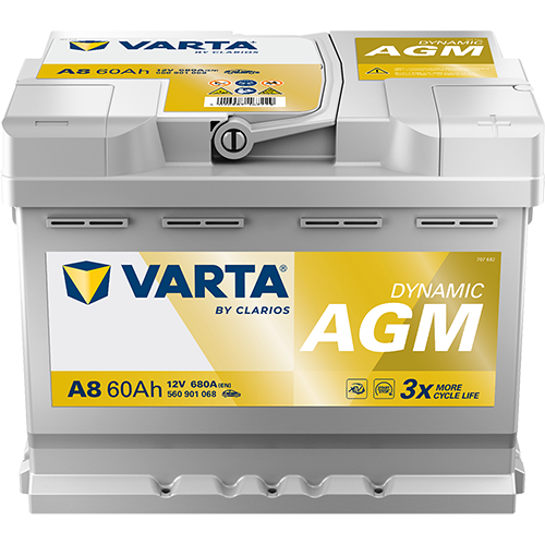 VARTA Dynamic AGM Batteri 12V 60AH 680CCA (242x175x190/190mm) +høyre A8 1 VARTA Dynamic AGM Batteri 12V 60AH 680CCA (242x175x190/190mm) +høyre A8
