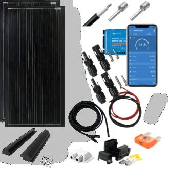 SKANBATT 400W 2x 189,5*55 - SLIM 2x200W Black komplett kit med VICTRON BT MPPT