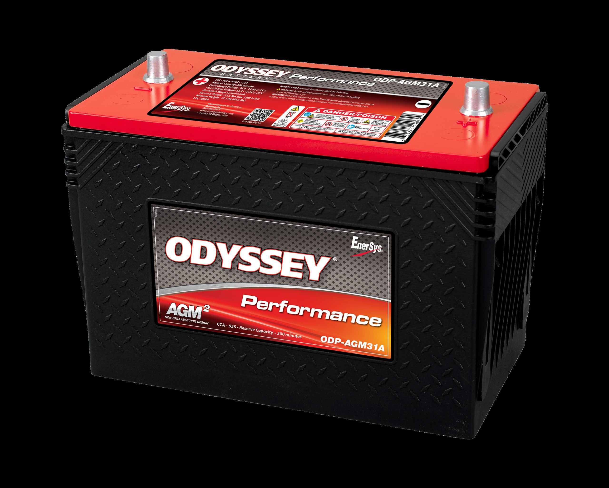 ODYSSEY ODP-AGM31A AGM Batteri 12V 100AH 925CCA (330x172x243mm) +midt 1 ODYSSEY ODP-AGM31A AGM Batteri 12V 100AH 925CCA (330x172x243mm) +midt
