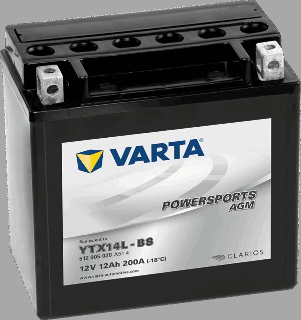 VARTA AGM MC Batteri 12V 12AH 200CCA (150x87x146mm) +høyre YTX14L-BS