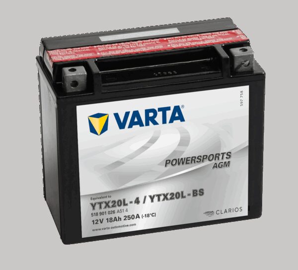 VARTA AGM MC Batteri 12V 18AH 250CCA (177x88x156mm) +høyre YTX20L-BS