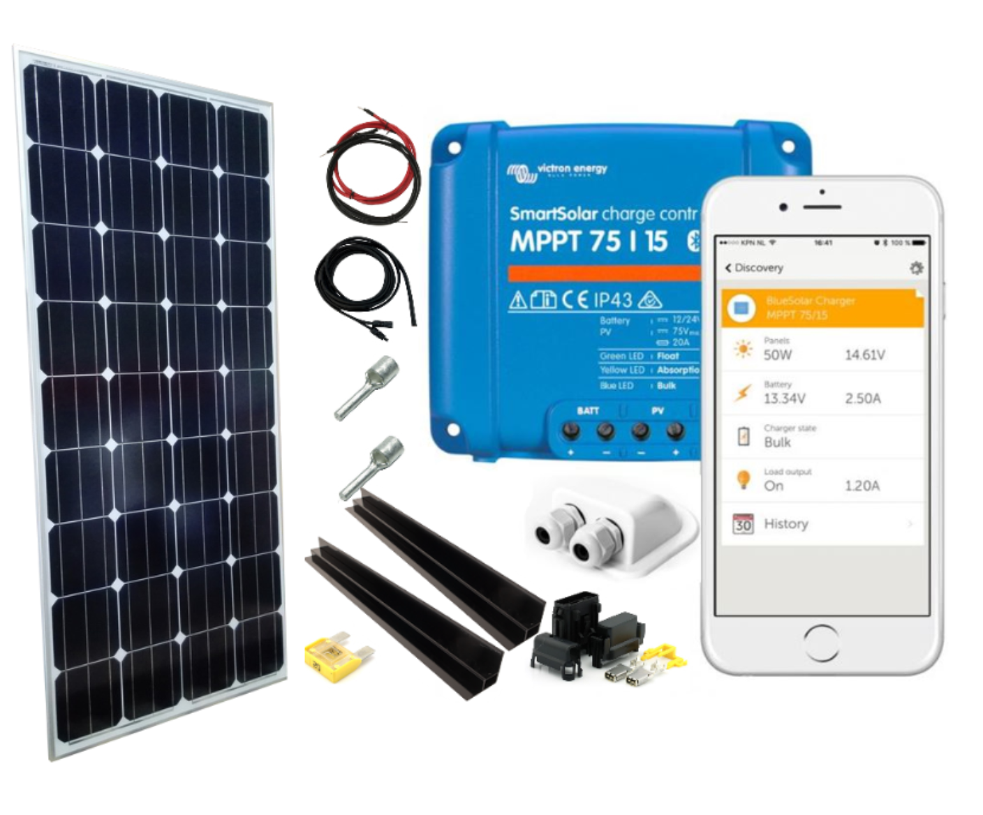 SKANBATT 150x68 - 200W Mono Perc Komplett kit med VICTRON og Jonasfeste 1 SKANBATT 150x68 - 200W Mono Perc Komplett kit med VICTRON og Jonasfeste