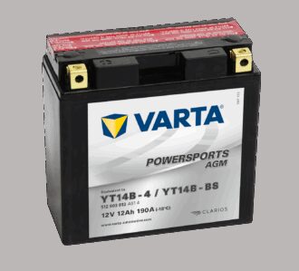 Forside 8 VARTA AGM MC Batteri 12V 12AH 190CCA (152x70x150mm) +venstre YT14B-BS (513903)