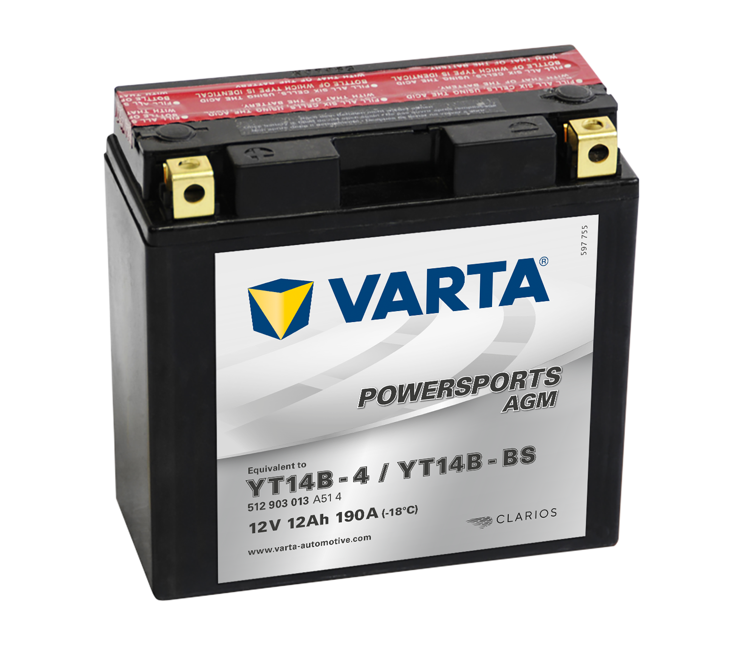 VARTA AGM MC Batteri 12V 12AH 190CCA (152x70x150mm) +venstre YT14B-BS (513903)